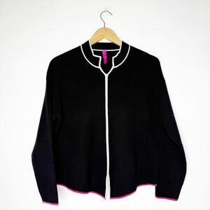 Chic Black Women's Sweater with Pink Trim